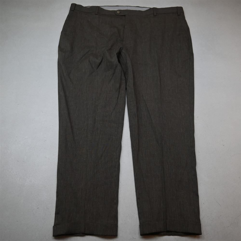 Joseph Abboud 46x32 Brown Nailshead Nova Fides Linen Heritage Cuffed Pants